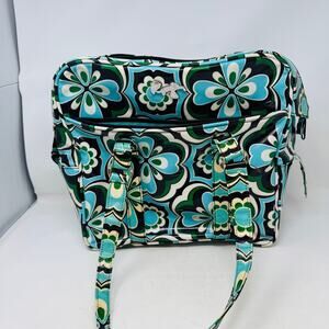Vintage Roxy 90s Y2K Teal Brown Hibiscus Carry On Overnight Luggage Bag